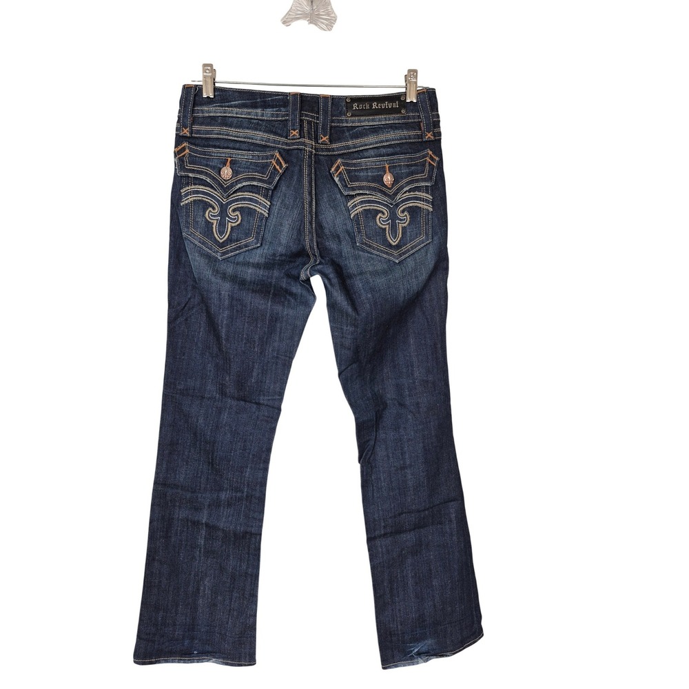 Rock Revival Deborah Bootcut Jeans Dark Wash Fleur De Lis Size 32‎